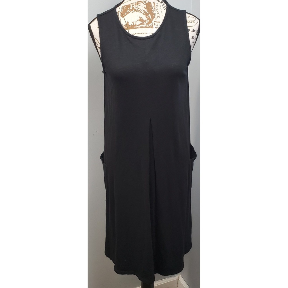 J. Jill Tank Dress Womens Petite PS Black Pleated Front Patch Pockets Pullover